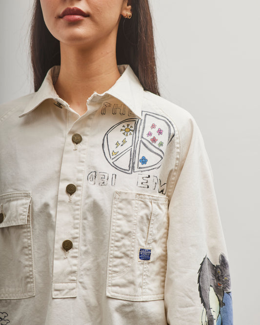 Kapital Rough-Face Twill Pullover Workshirt (Memorial Paint Model), Ecru