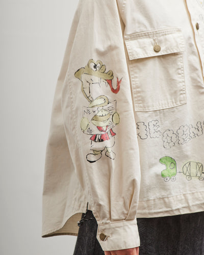 Kapital Rough-Face Twill Pullover Workshirt (Memorial Paint Model), Ecru