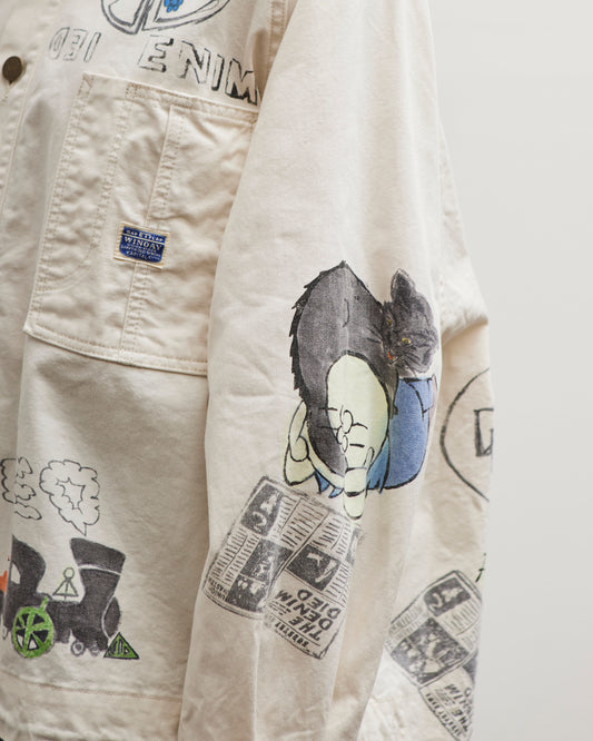 Kapital Rough-Face Twill Pullover Workshirt (Memorial Paint Model), Ecru