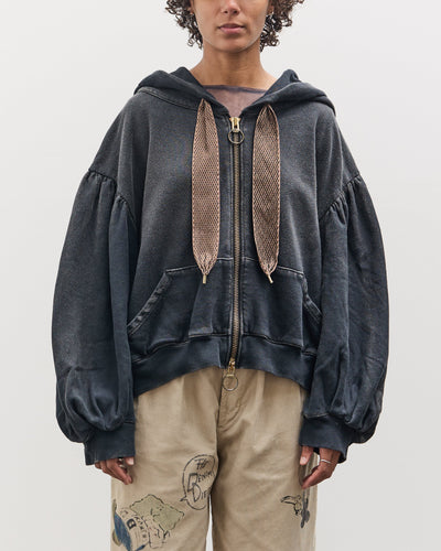 Kapital SWT Knit Gathered Sleeve DEVIL Hoodie Blouson, Black