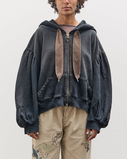 Kapital SWT Knit Gathered Sleeve DEVIL Hoodie Blouson, Black