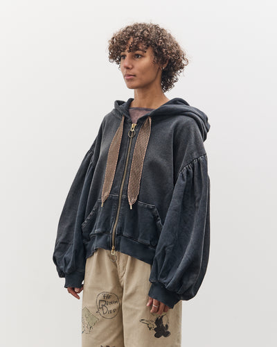 Kapital SWT Knit Gathered Sleeve DEVIL Hoodie Blouson, Black