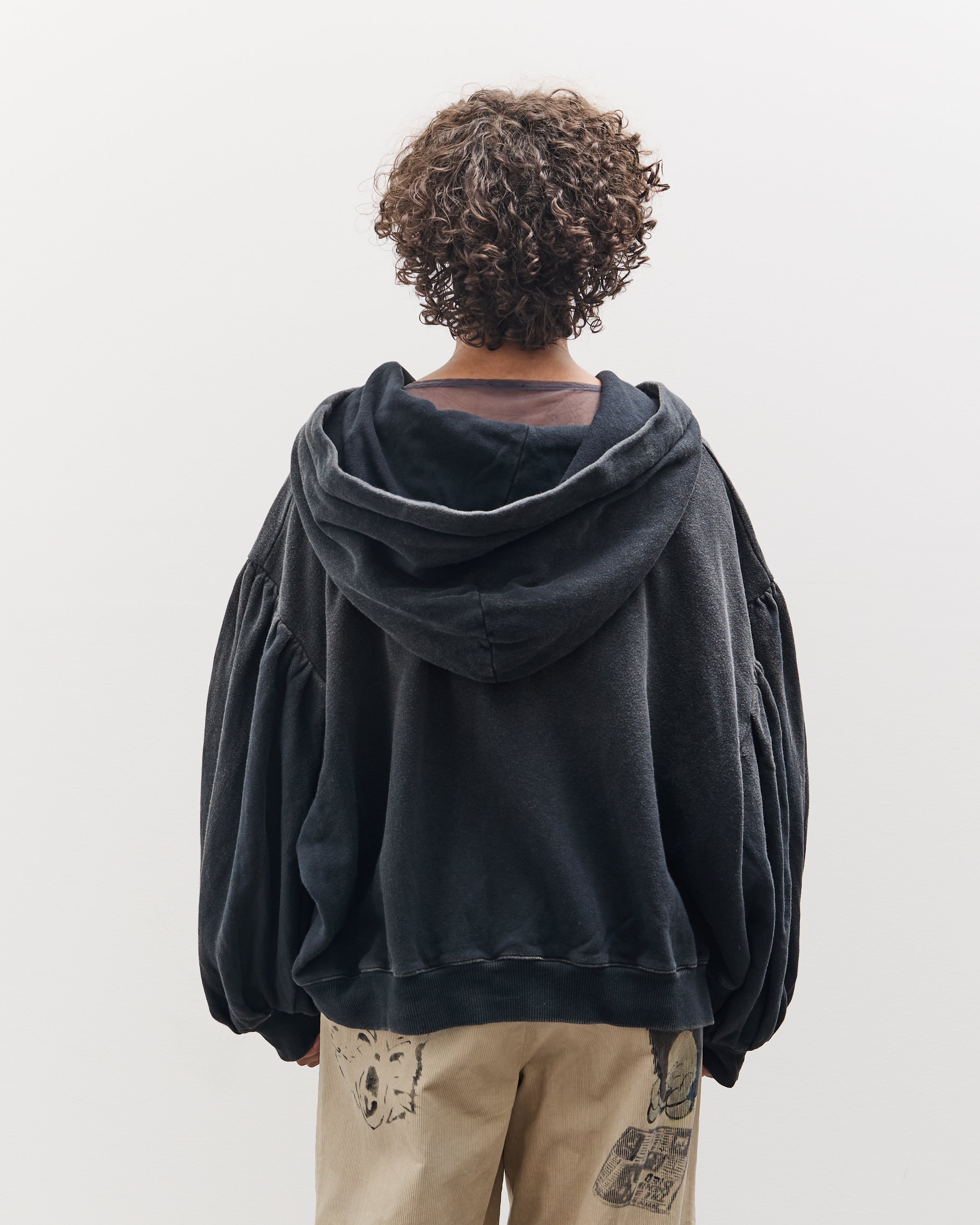 Kapital SWT Knit Gathered Sleeve DEVIL Hoodie Blouson, Black