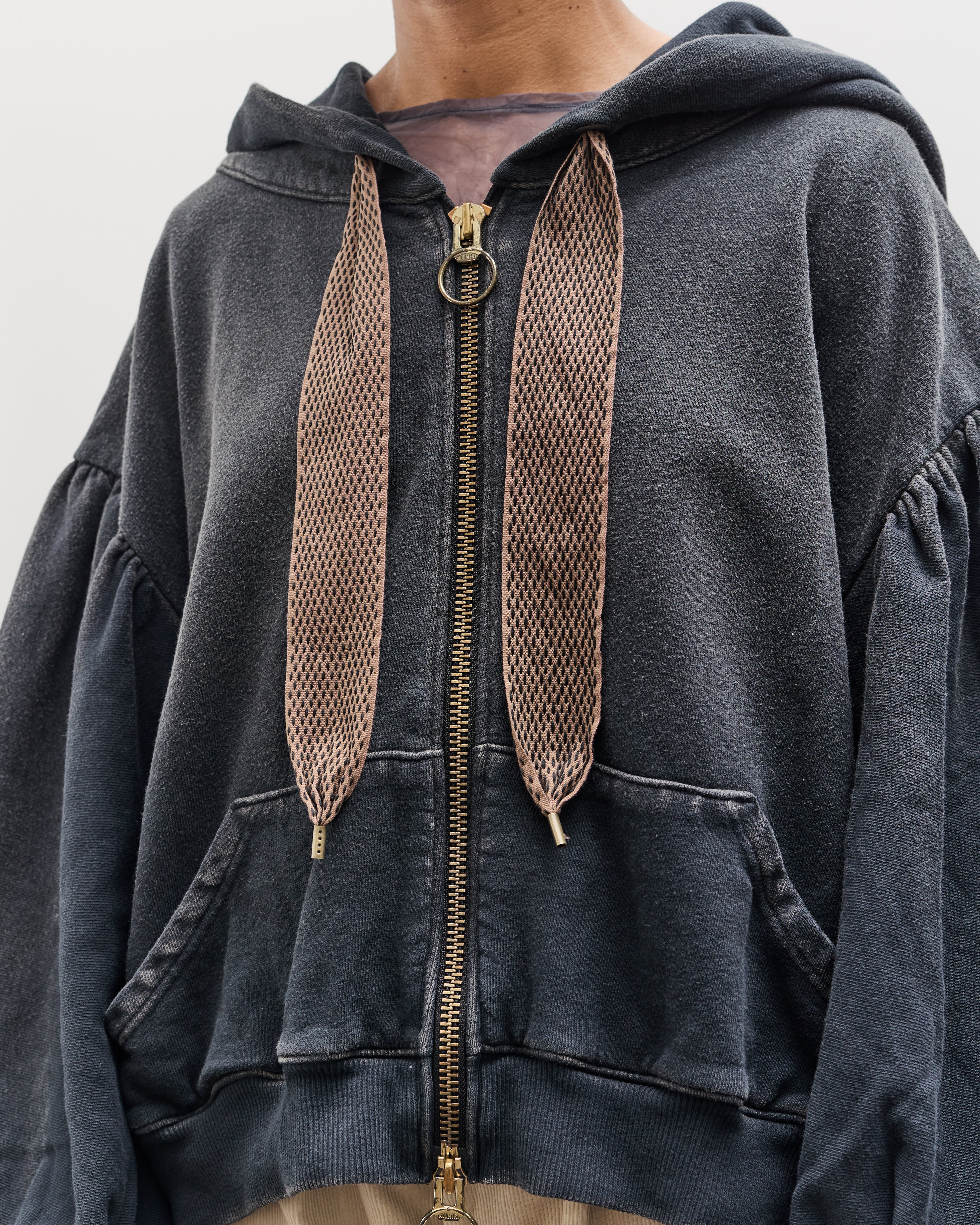 Kapital SWT Knit Gathered Sleeve DEVIL Hoodie Blouson, Black