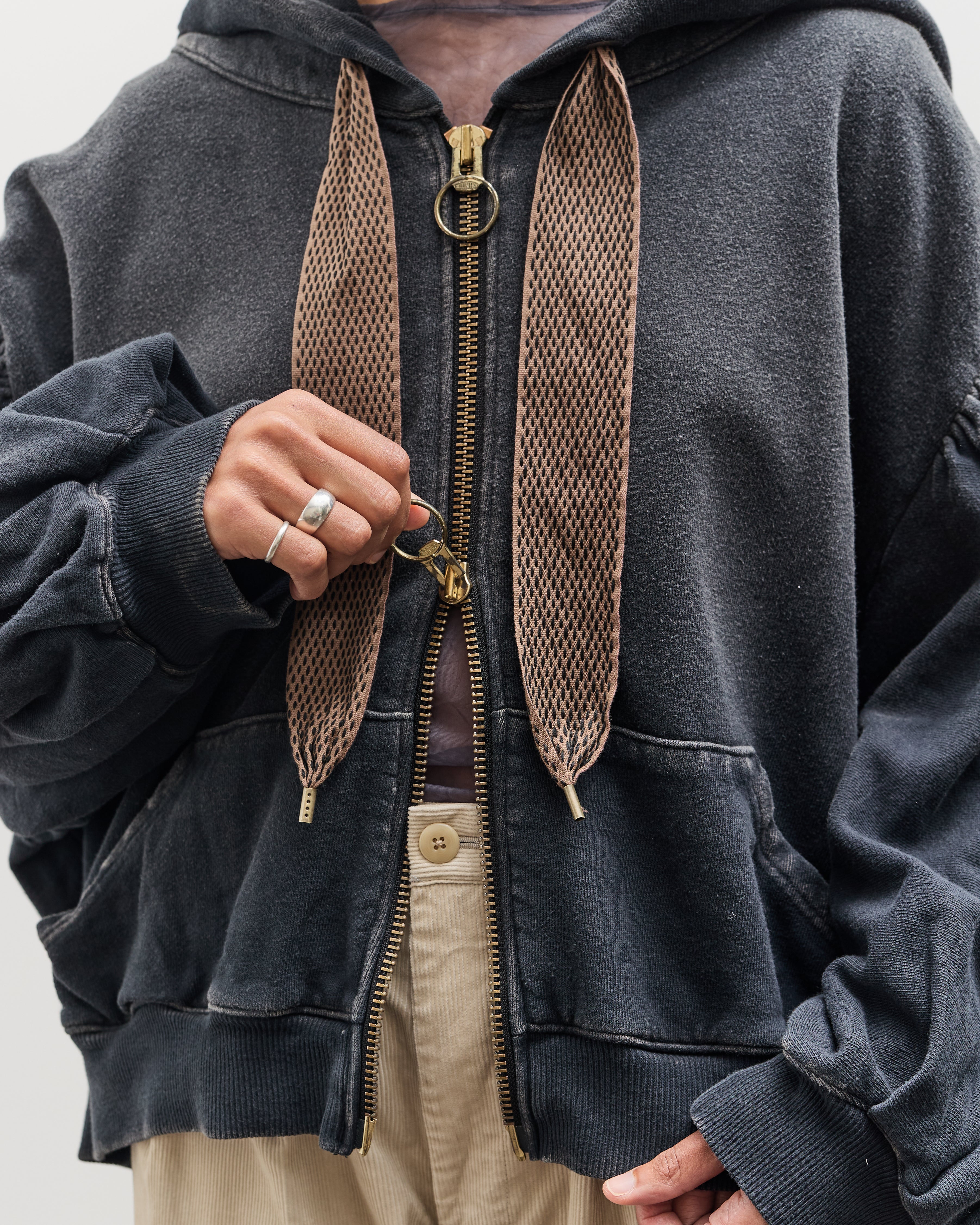 Kapital SWT Knit Gathered Sleeve DEVIL Hoodie Blouson, Black