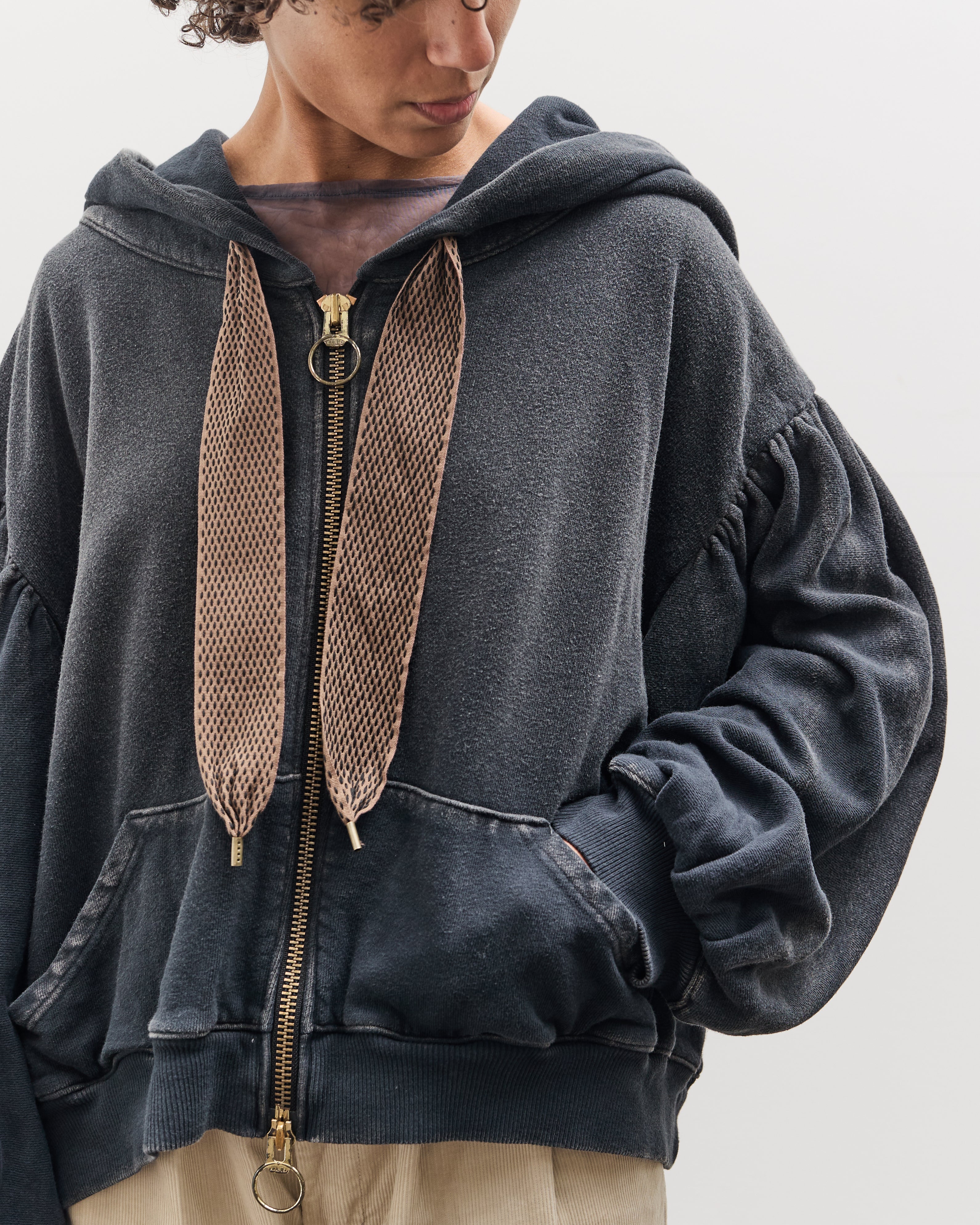 Kapital SWT Knit Gathered Sleeve DEVIL Hoodie Blouson, Black