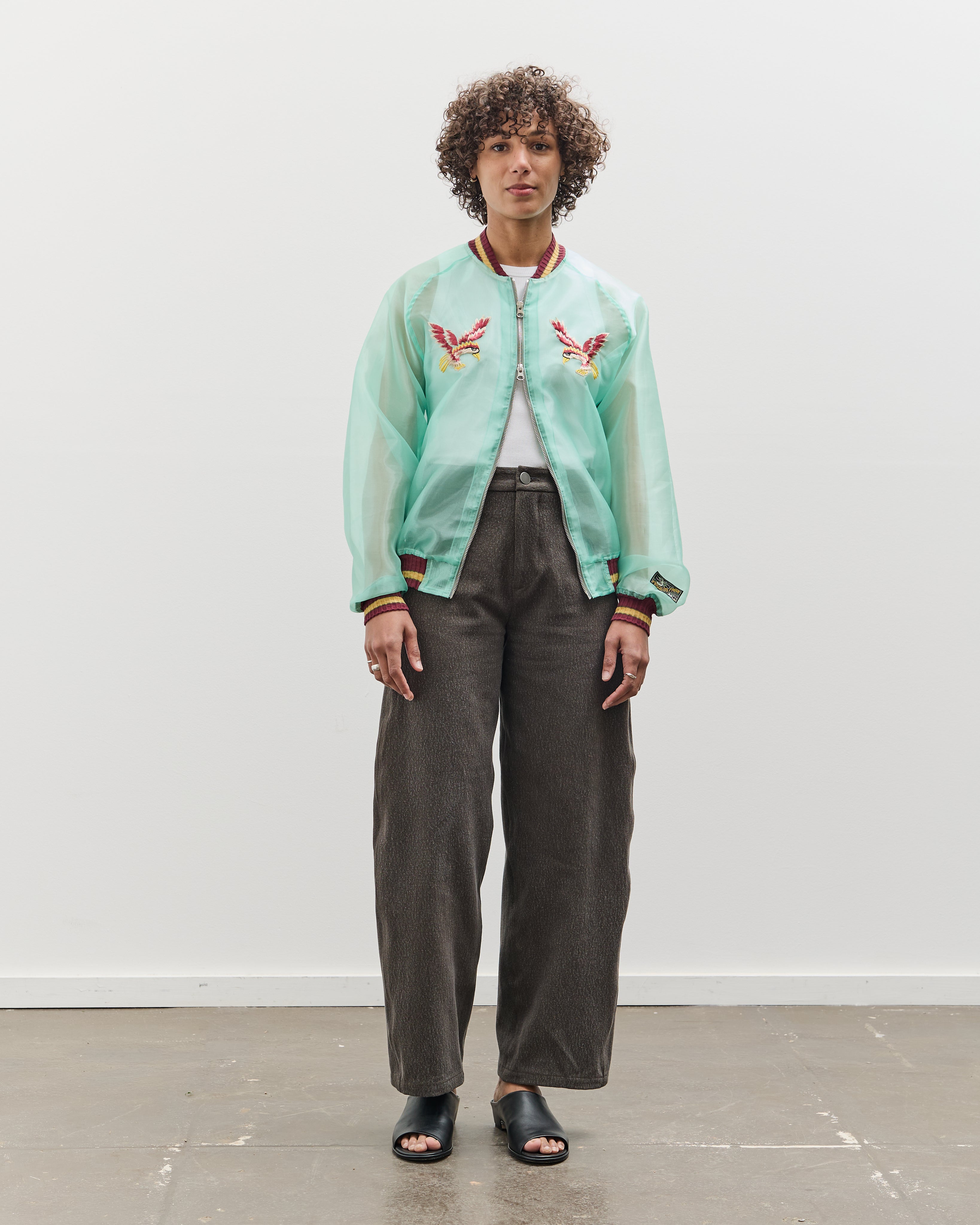 KAPITAL シースルー シルク スカル刺繍 サンプロテクト ジップジャケット Kapital Sheer Pearl Souvenir Jacket, Black Rain Skull – Glasswing