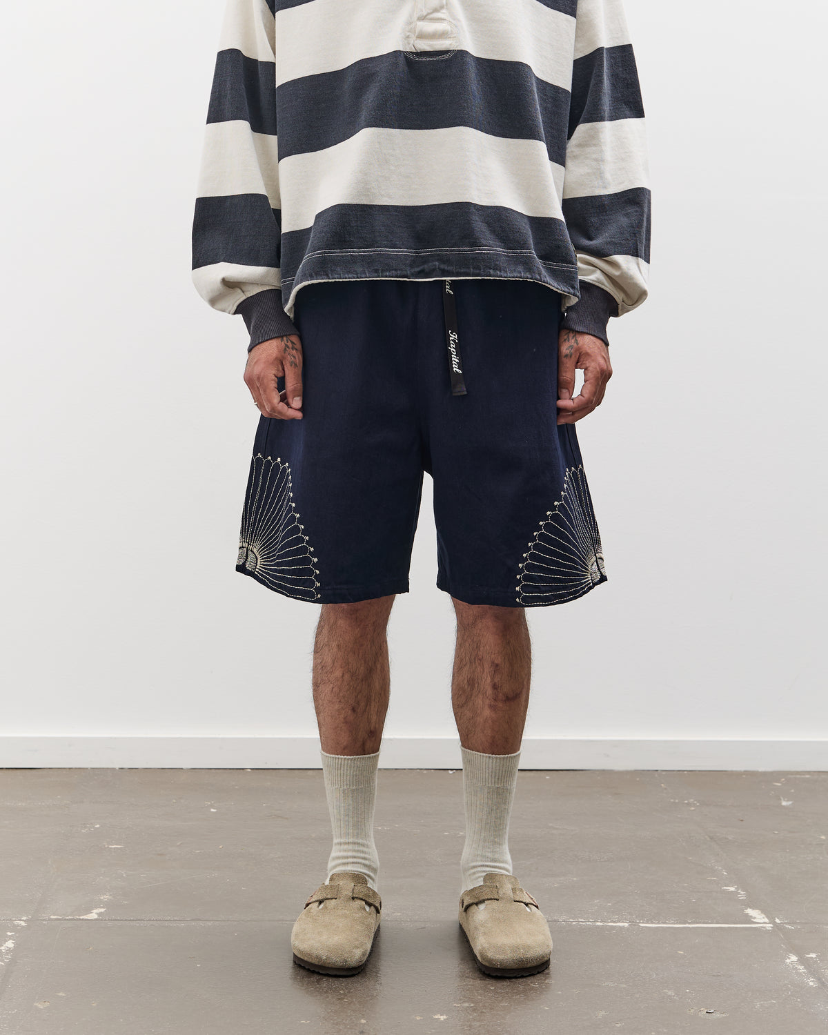 Kapital 10oz Denim EASY Short Pants, Furoshiki Embroidery IDG 