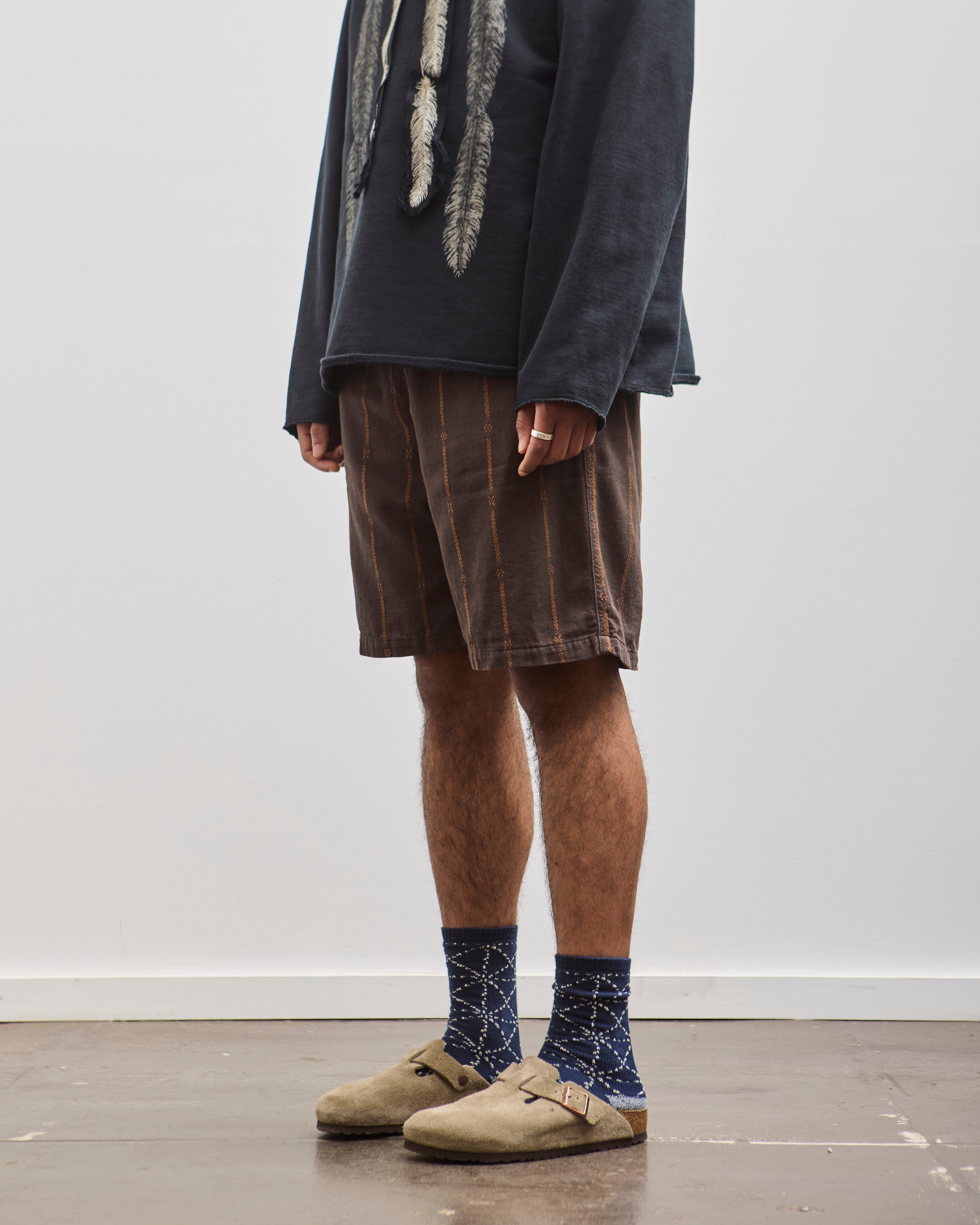 Kapital Siam Stripe Easy Shorts, Dark Brown – Glasswing