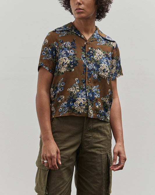 Kapital Silk Rayon Aloha Shirt, Brown/Khaki Maria Wrangle