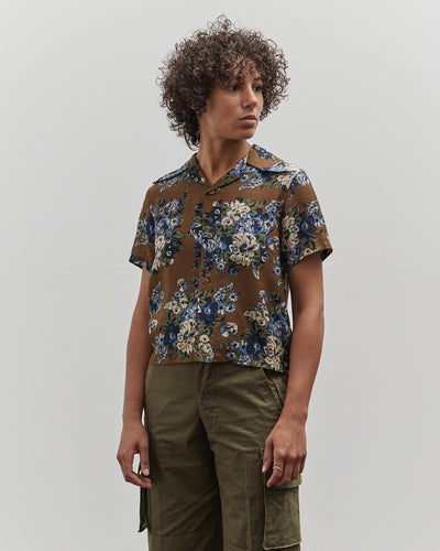 Kapital Silk Rayon Aloha Shirt, Brown/Khaki Maria Wrangle
