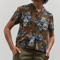Kapital Silk Rayon Aloha Shirt, Brown/Khaki Maria Wrangle