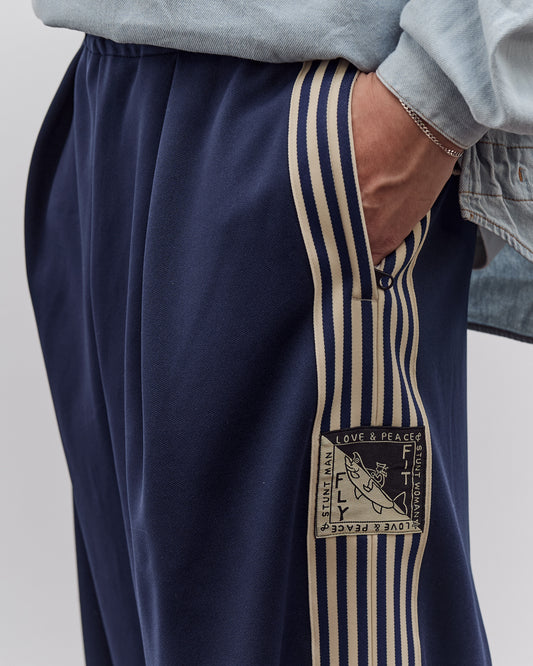 Kapital Smooth Jersey Baggy Track Pants Unisex (BannerStripe), Navy