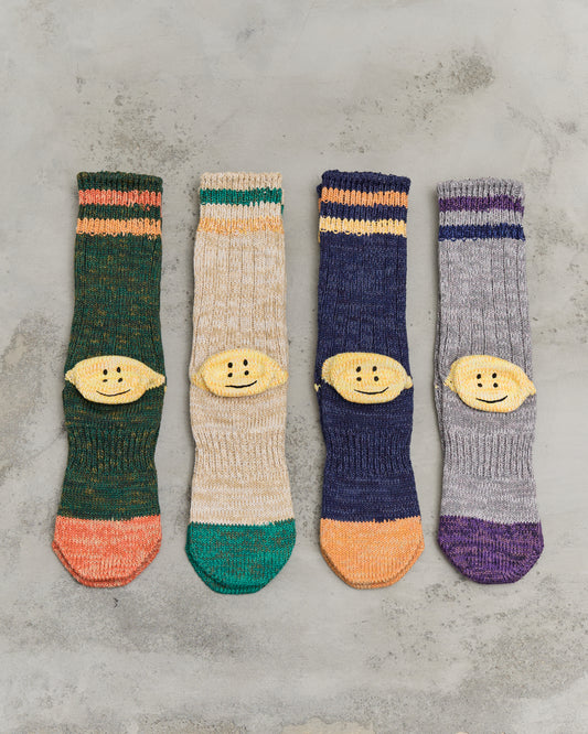 Kapital 60 Yarns Grandrelle Ivy Smiley Socks, Navy