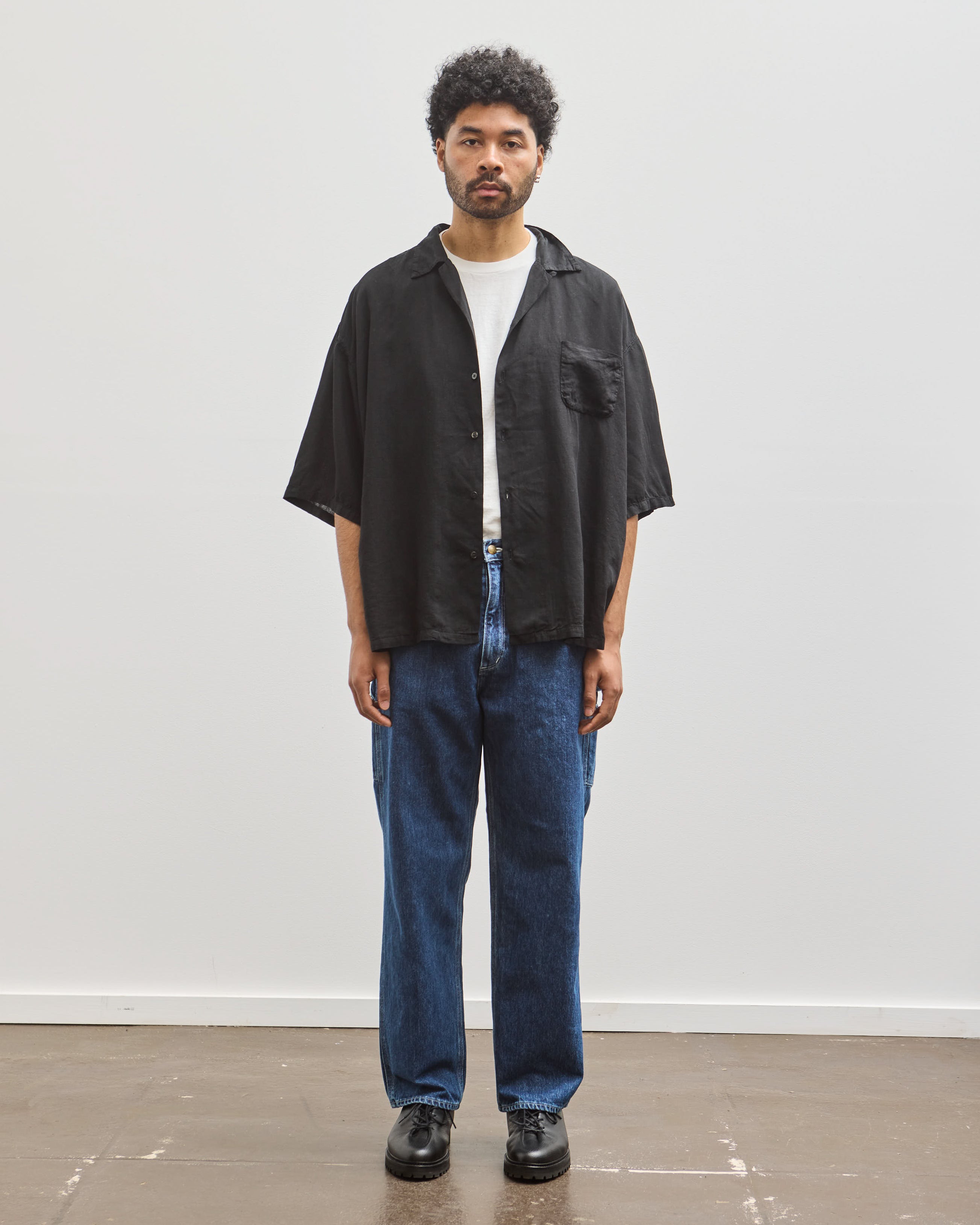 Kapital Unisex Soft Linen Open Collar Big Shirt, Black – Glasswing