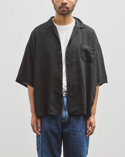 Kapital Soft Linen Open Collar Big Shirt, Black