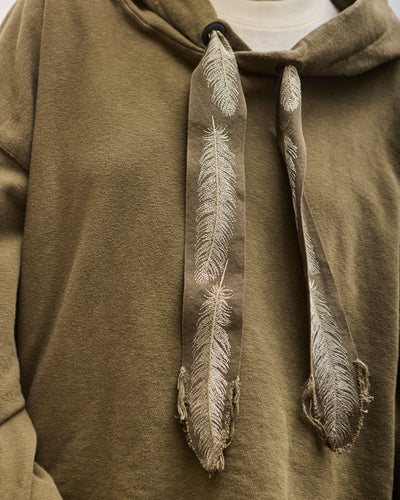 Kapital Sweat Knit Namazu Hoodie, Khaki Feather Cord