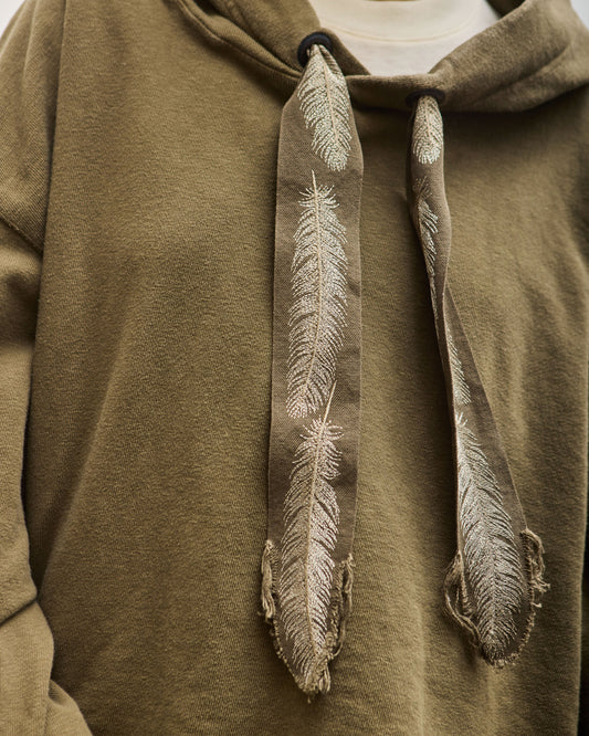 Kapital Sweat Knit Namazu Hoodie, Khaki Feather Cord