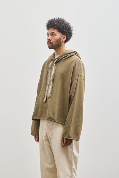 Kapital Unisex Sweat Knit Namazu Hoodie, Khaki Feather Cord