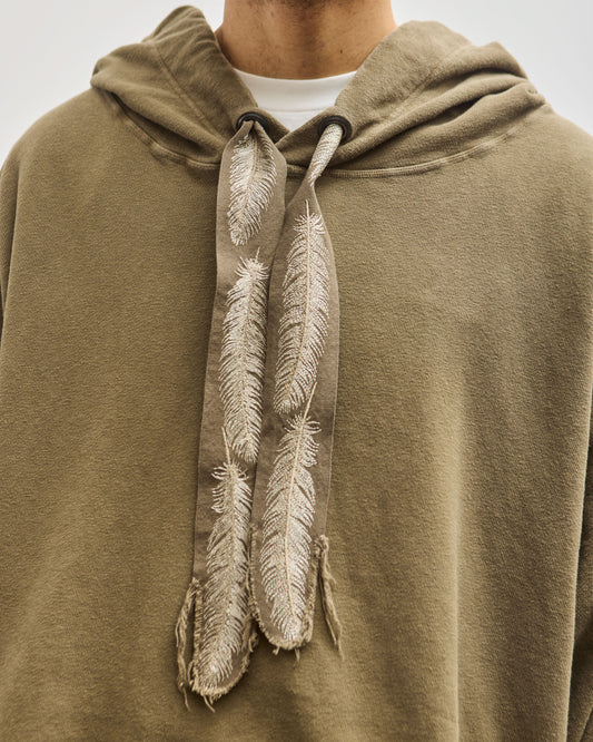 Kapital Unisex Sweat Knit Namazu Hoodie, Khaki Feather Cord