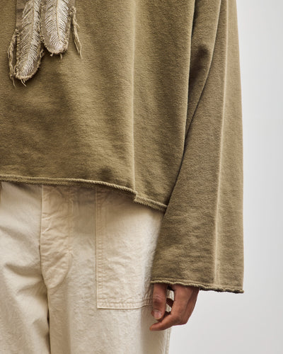 Kapital Unisex Sweat Knit Namazu Hoodie, Khaki Feather Cord