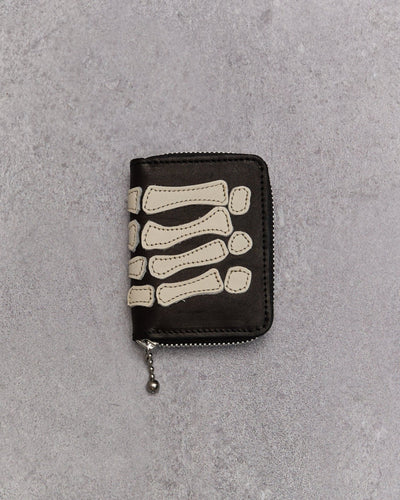 Kapital Thumbs Up Bone Hand Zip Mini Wallet, Black