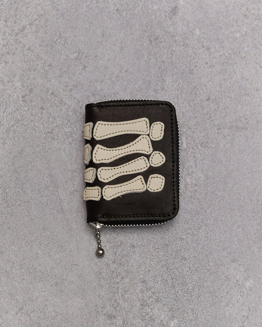 Kapital Thumbs Up Bone Hand Zip Mini Wallet, Black