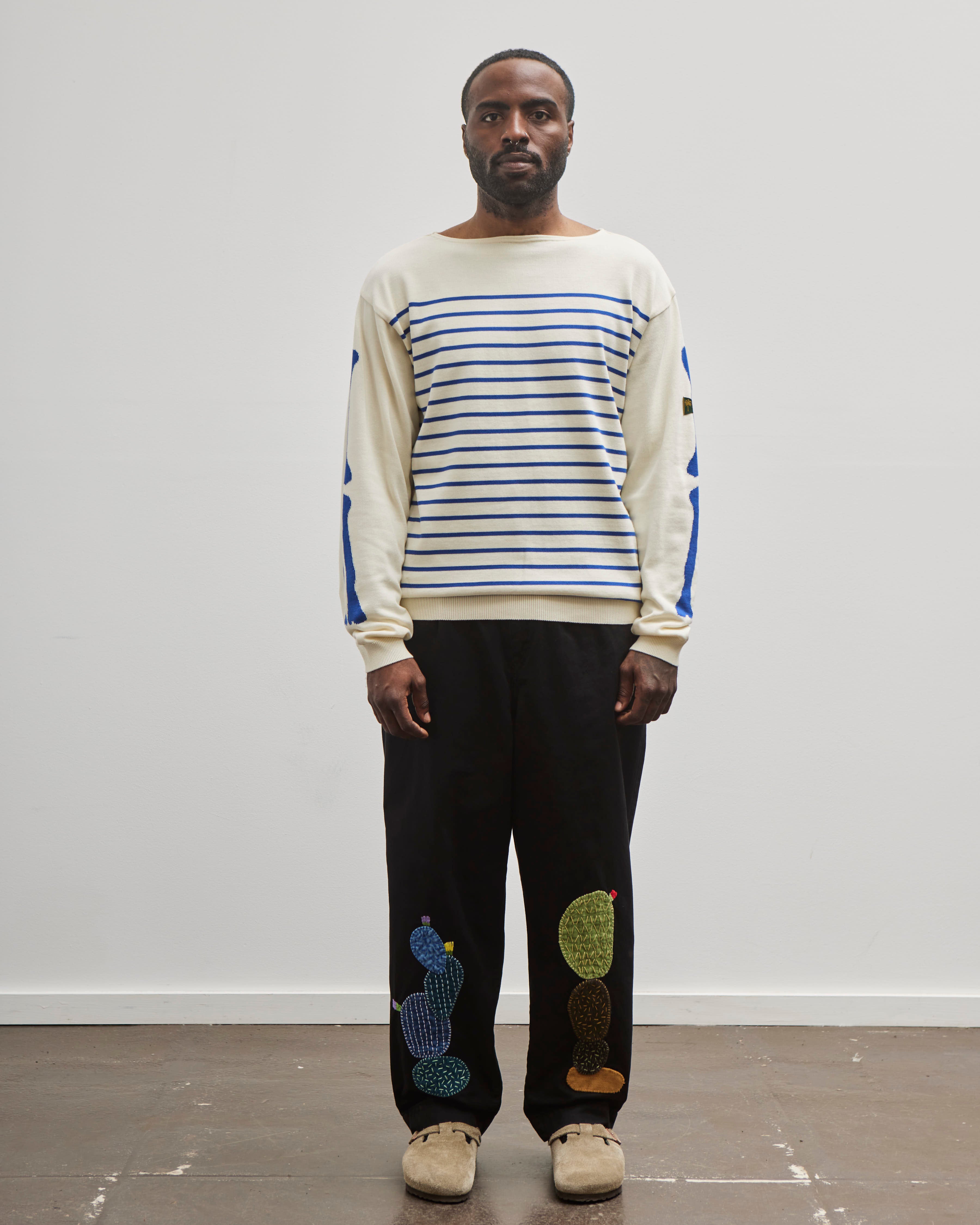 Kapital Unisex 12G Panel Stripe Knit Boat-Neck Sweater (BONE