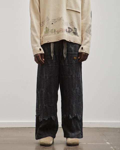 Kapital Unisex 12oz MAGPIE Denim W-Knee Easy Baggy Pants, BLKxBLK