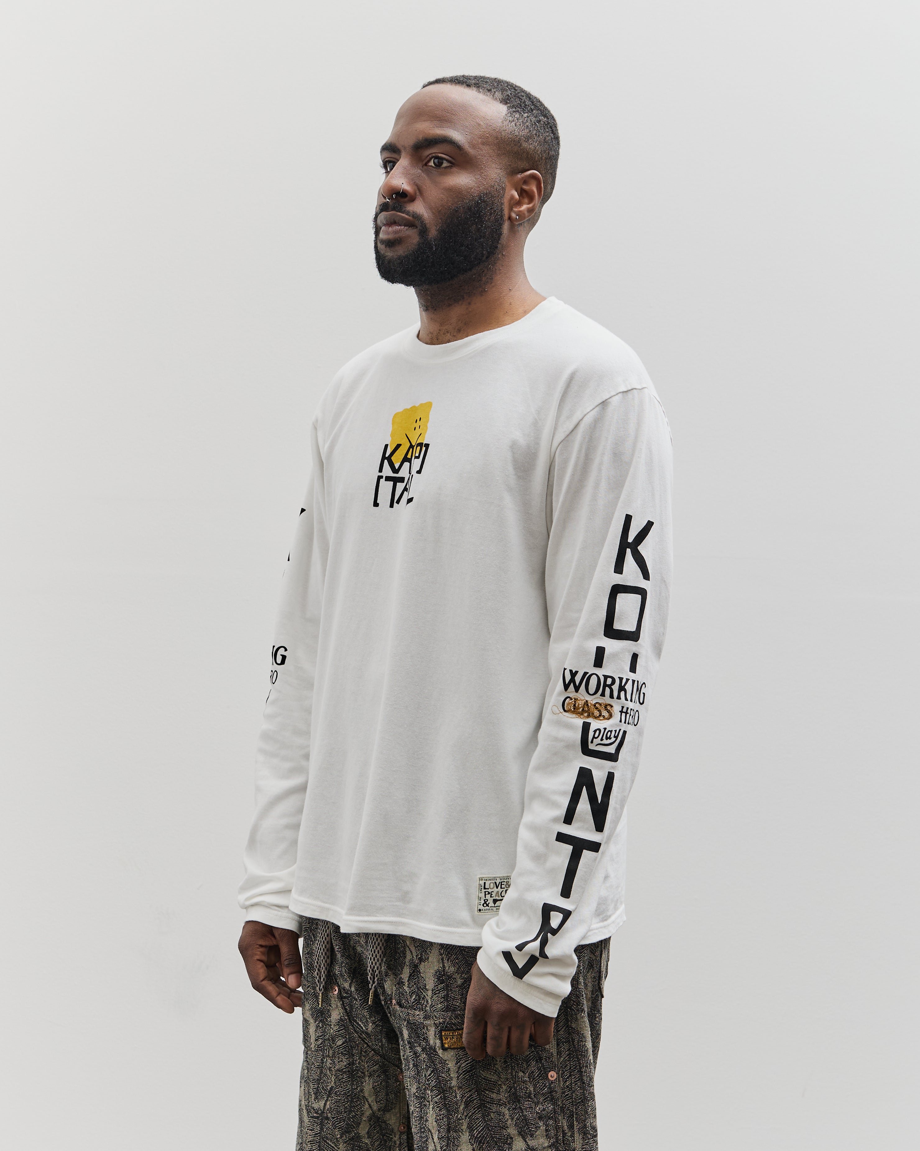 Kapital Unisex 20/-Jersey Crew Long Sleeve T (PECKISH KAP), Yellow
