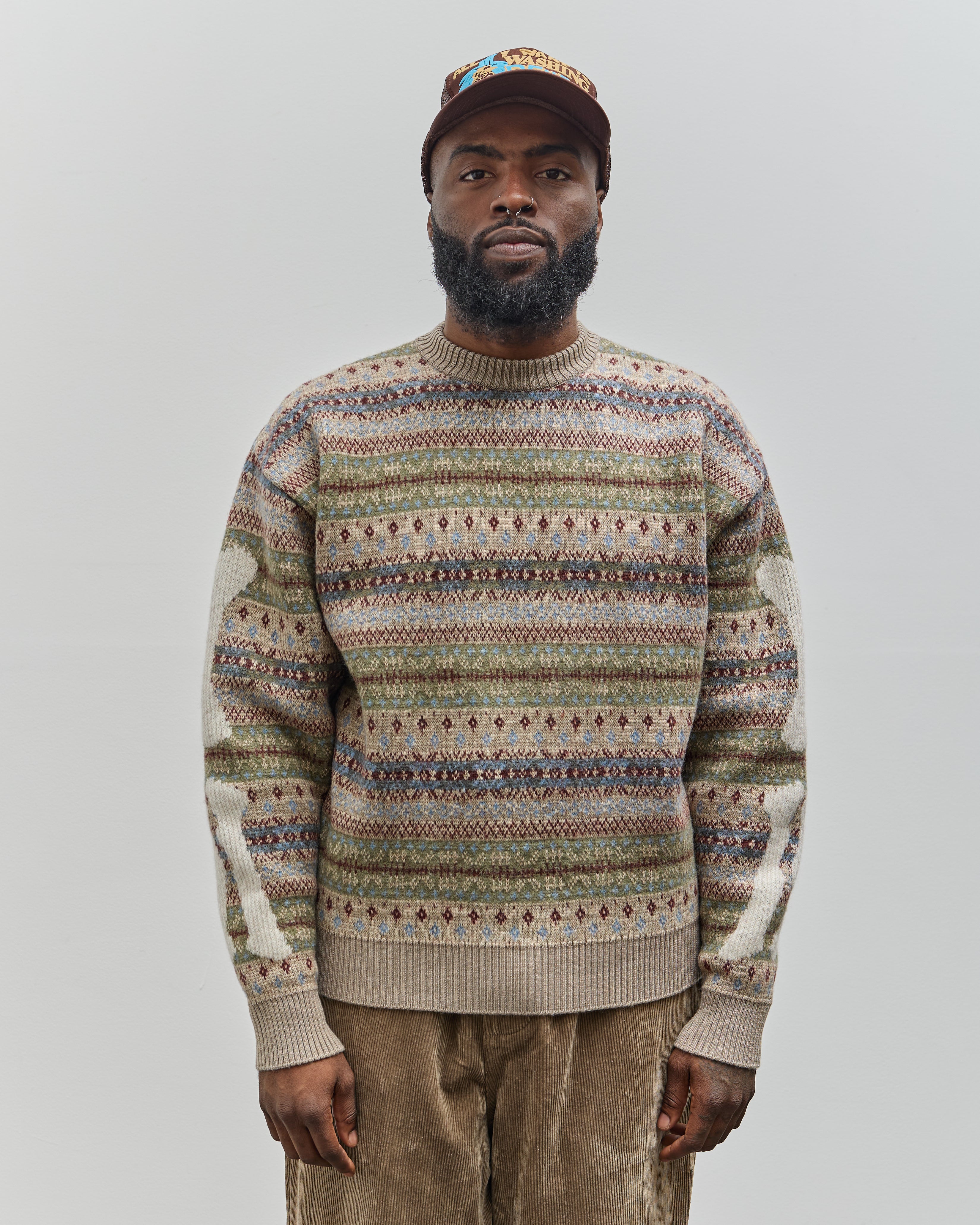 Kapital Unisex 7G Wool Fair Isle Bone Crew Sweater