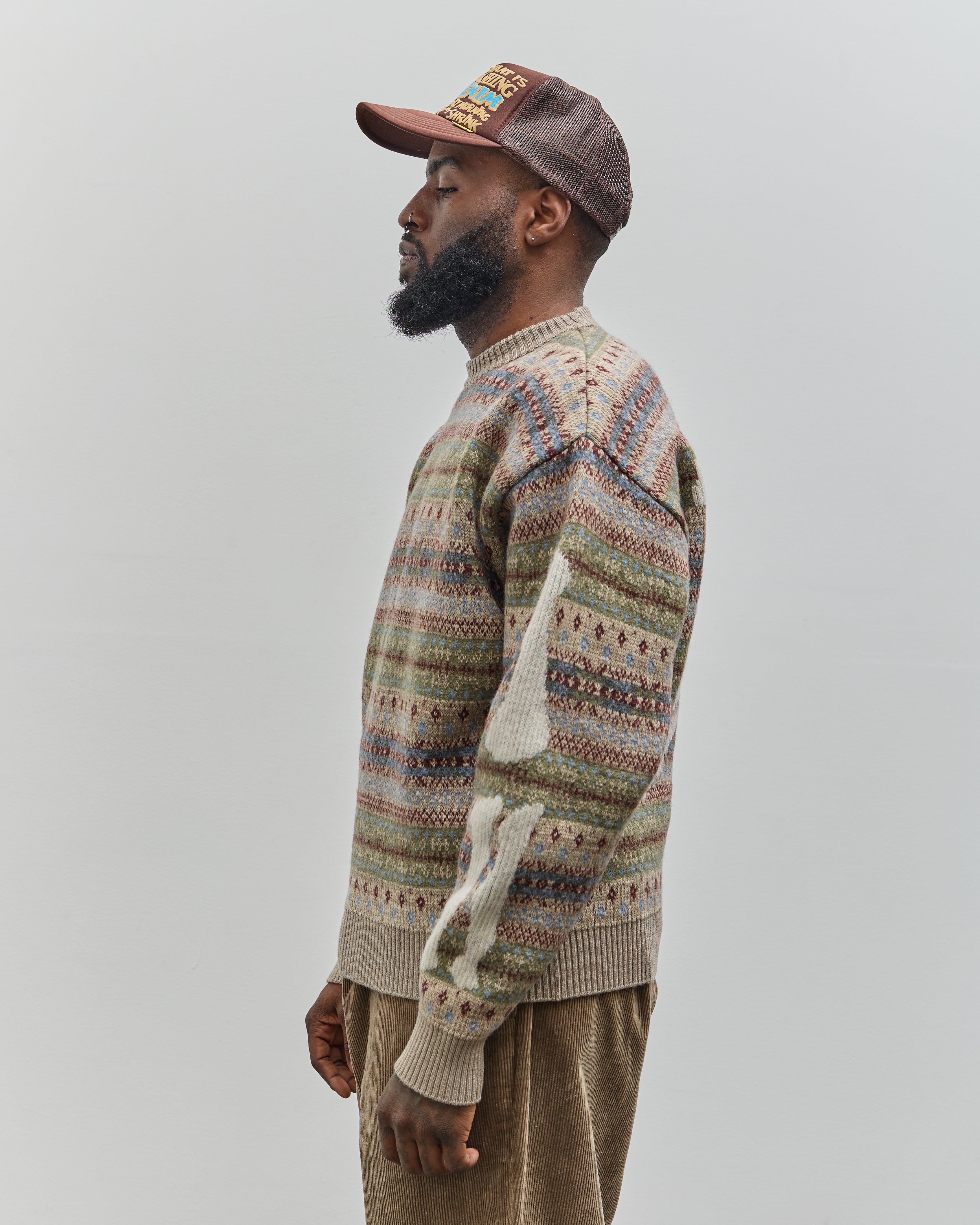 Kapital Unisex 7G Wool Fair Isle Bone Crew Sweater