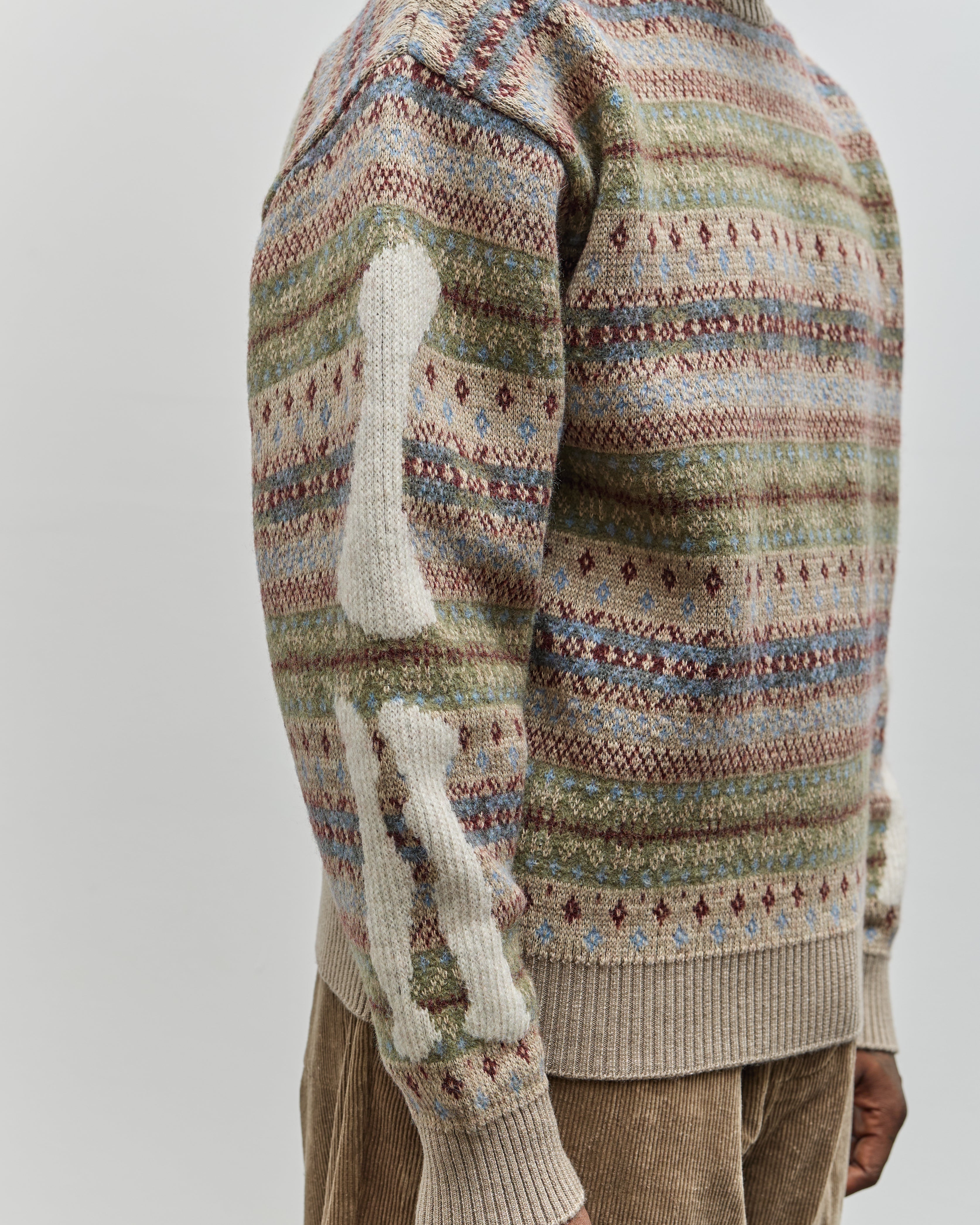 Kapital Unisex 7G Wool Fair Isle Bone Crew Sweater