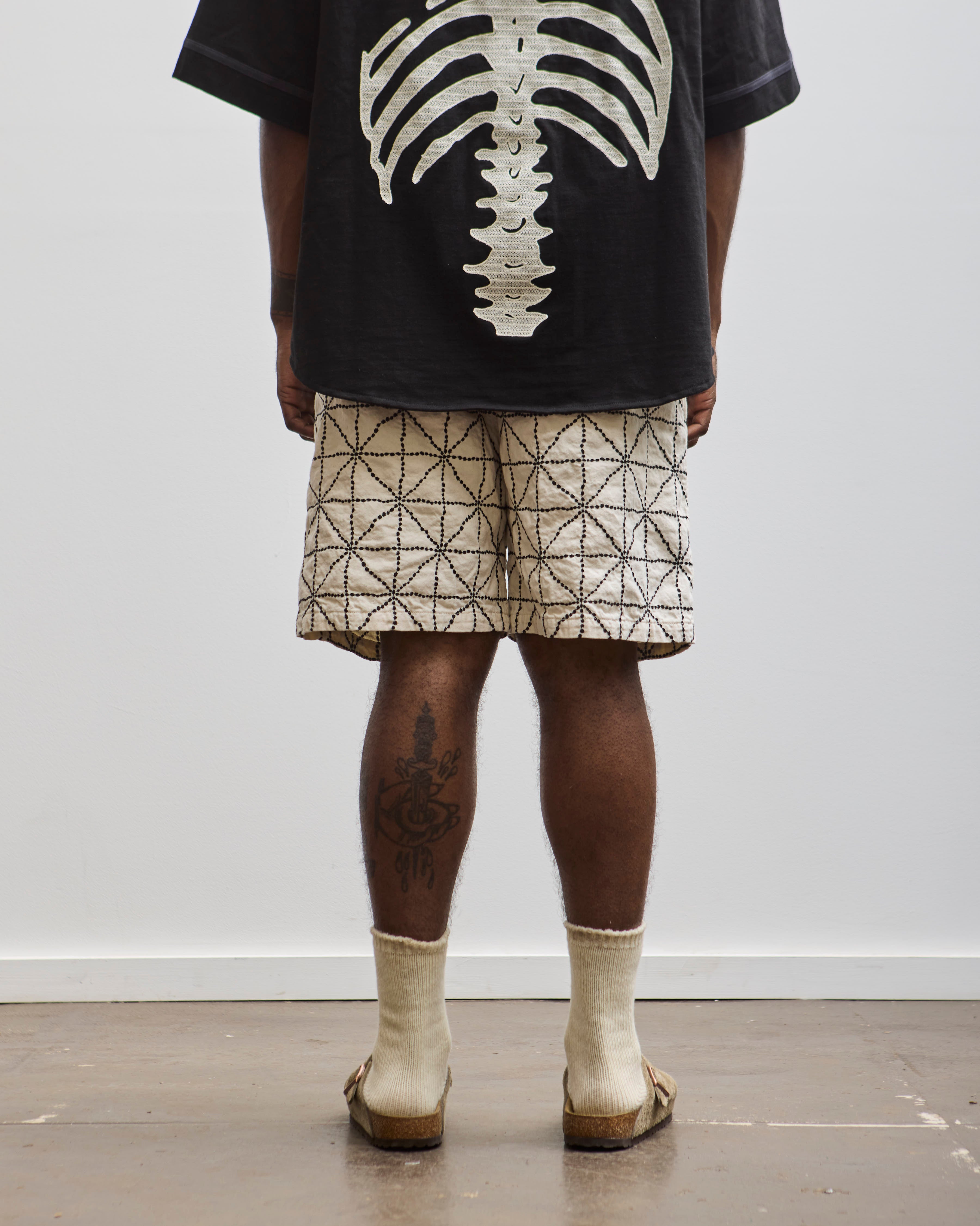 Kapital Unisex 8oz Denim Folk-Dojo Easy Shorts, Ecru – Glasswing