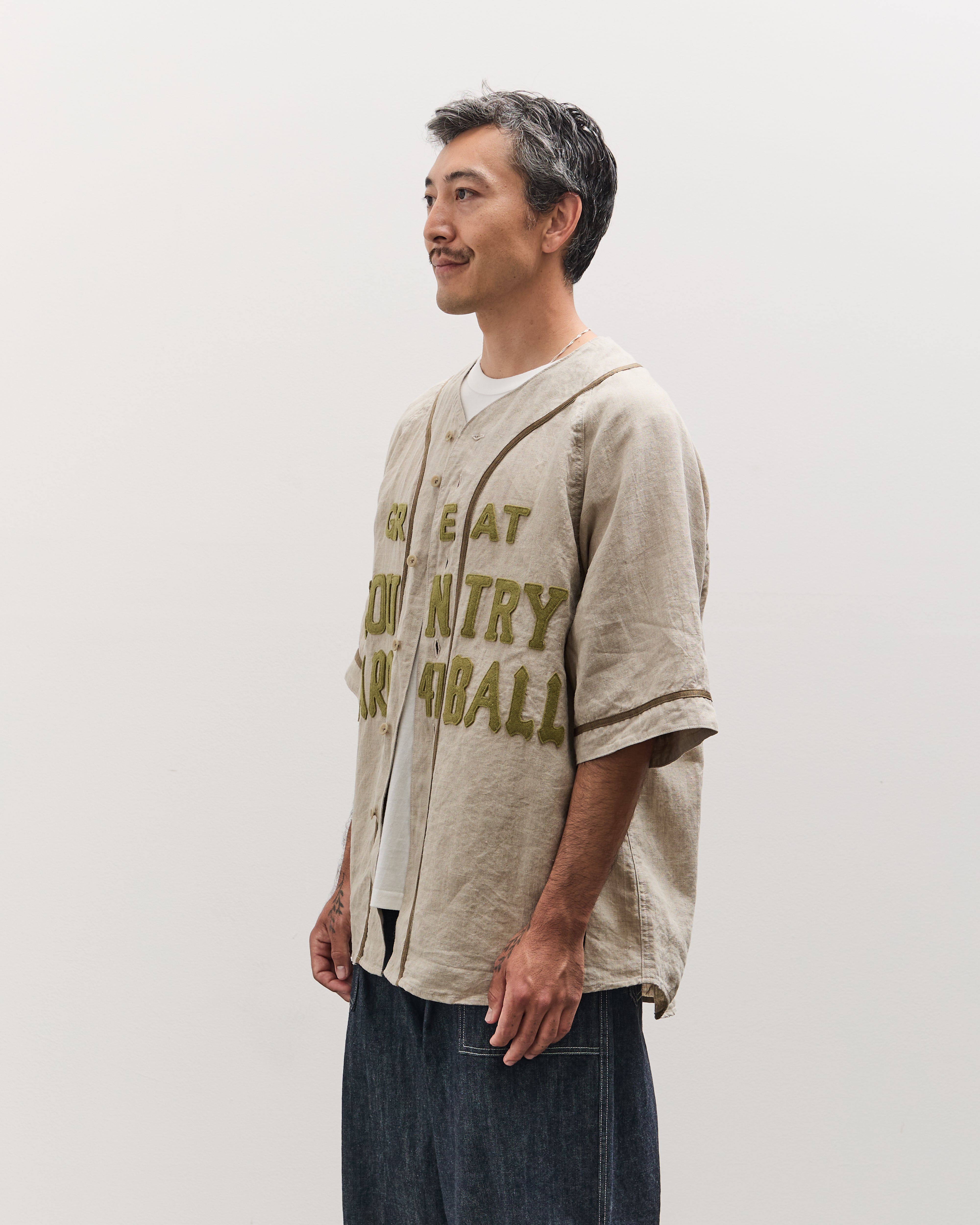 Kapital Unisex GREAT KOUNTRY Baseball Shirt, Beige French Linen