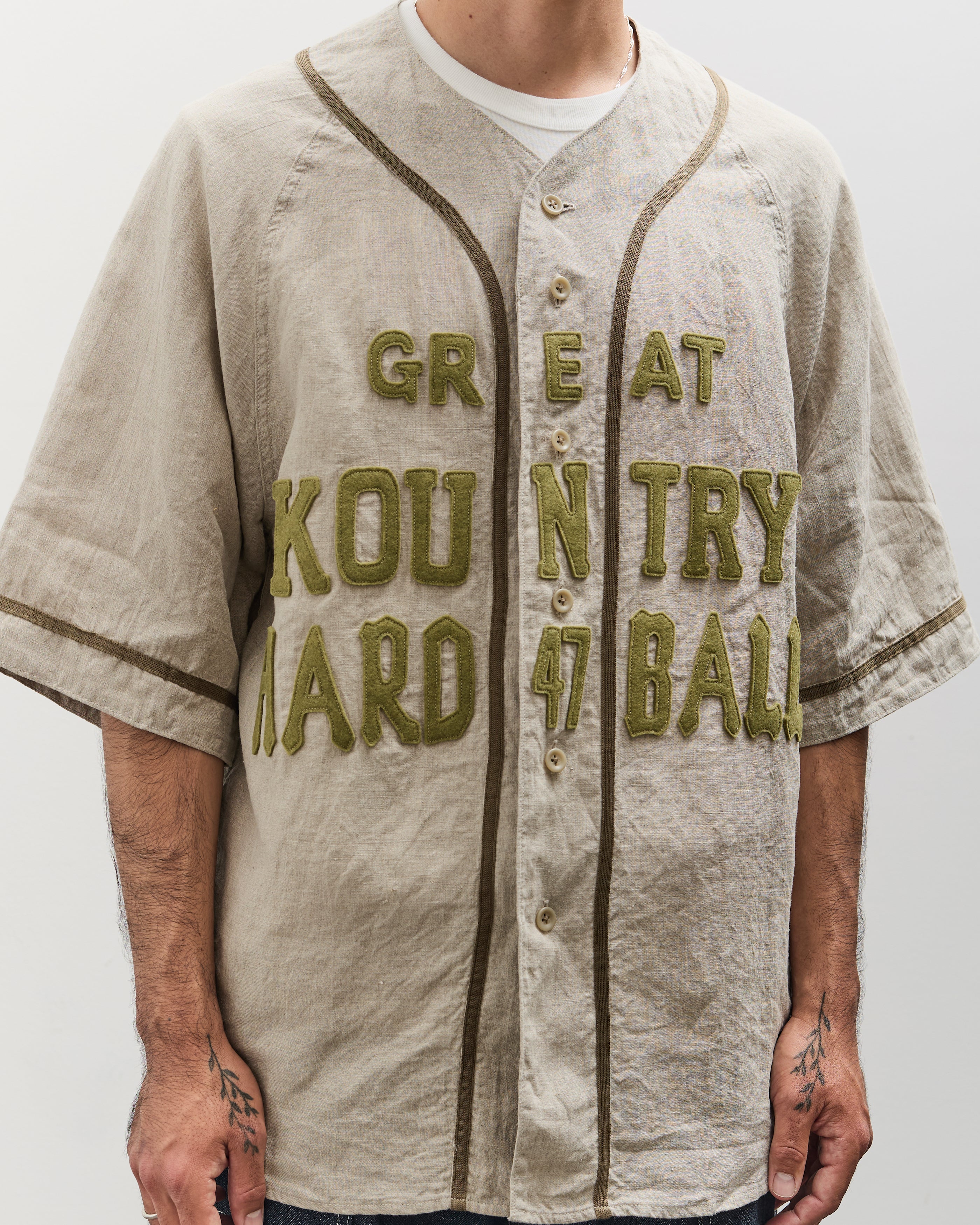 Kapital Unisex GREAT KOUNTRY Baseball Shirt, Beige French