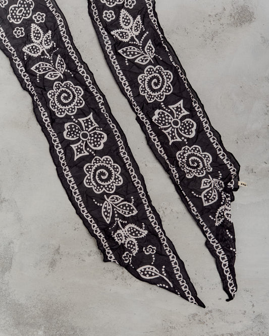 Kapital WASHER Silk MOGA Scarf (ESCARGOT FLOWER),  Black