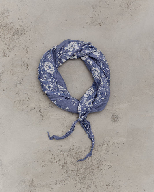 Kapital Washer Silk Neckerchief, Churchill Garden, Light Blue