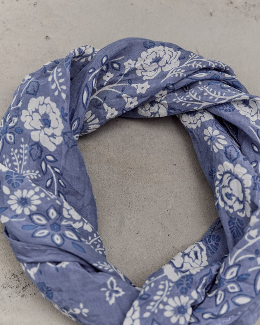Kapital Washer Silk Neckerchief, Churchill Garden, Light Blue