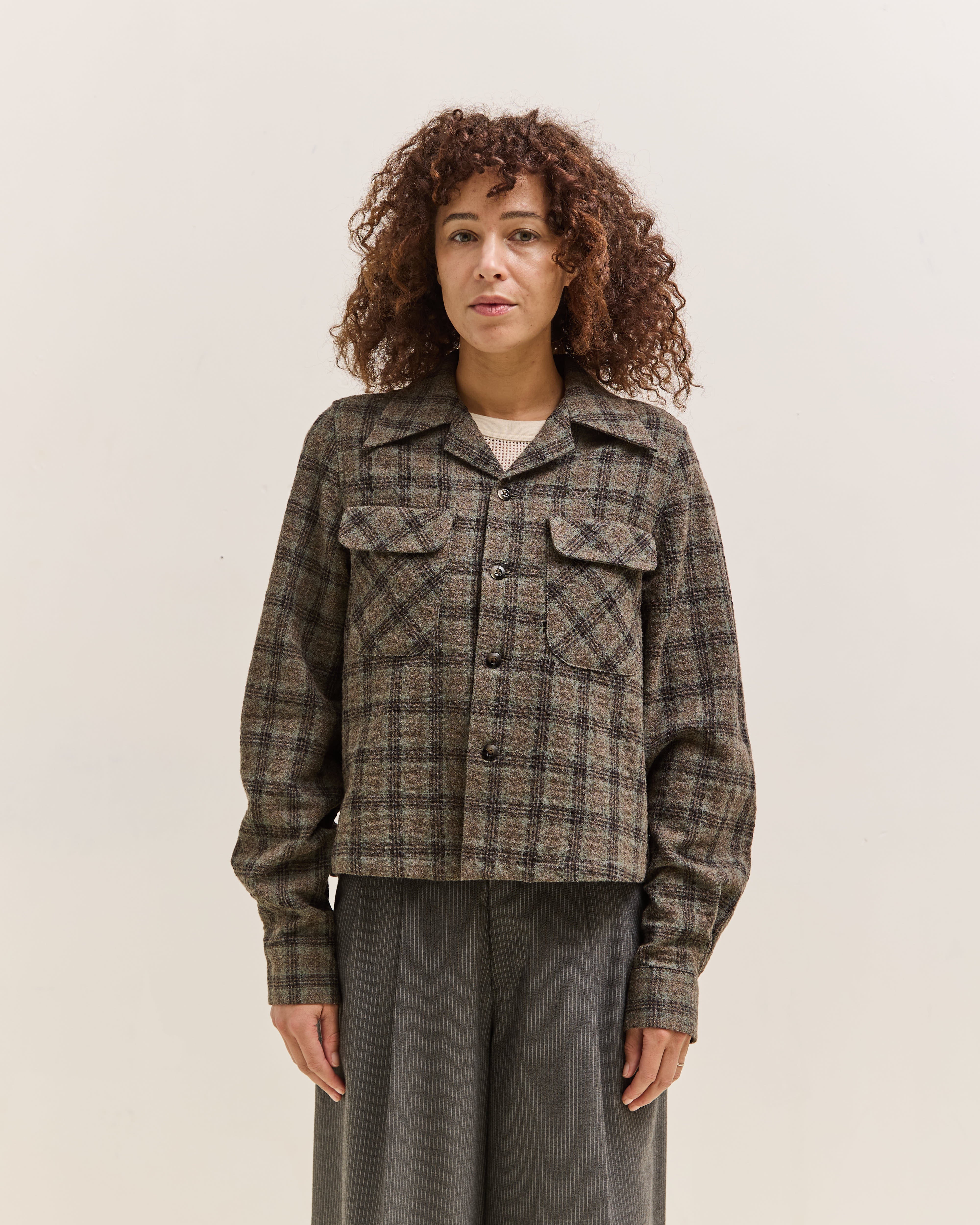 Kapital Wool Check Cropped Board Shirt, Green – Glasswing