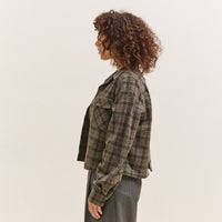 Kapital Wool Check Cropped Board Shirt, Green