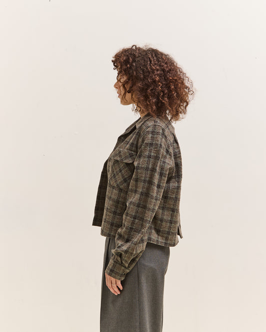 Kapital Wool Check Cropped Board Shirt, Green