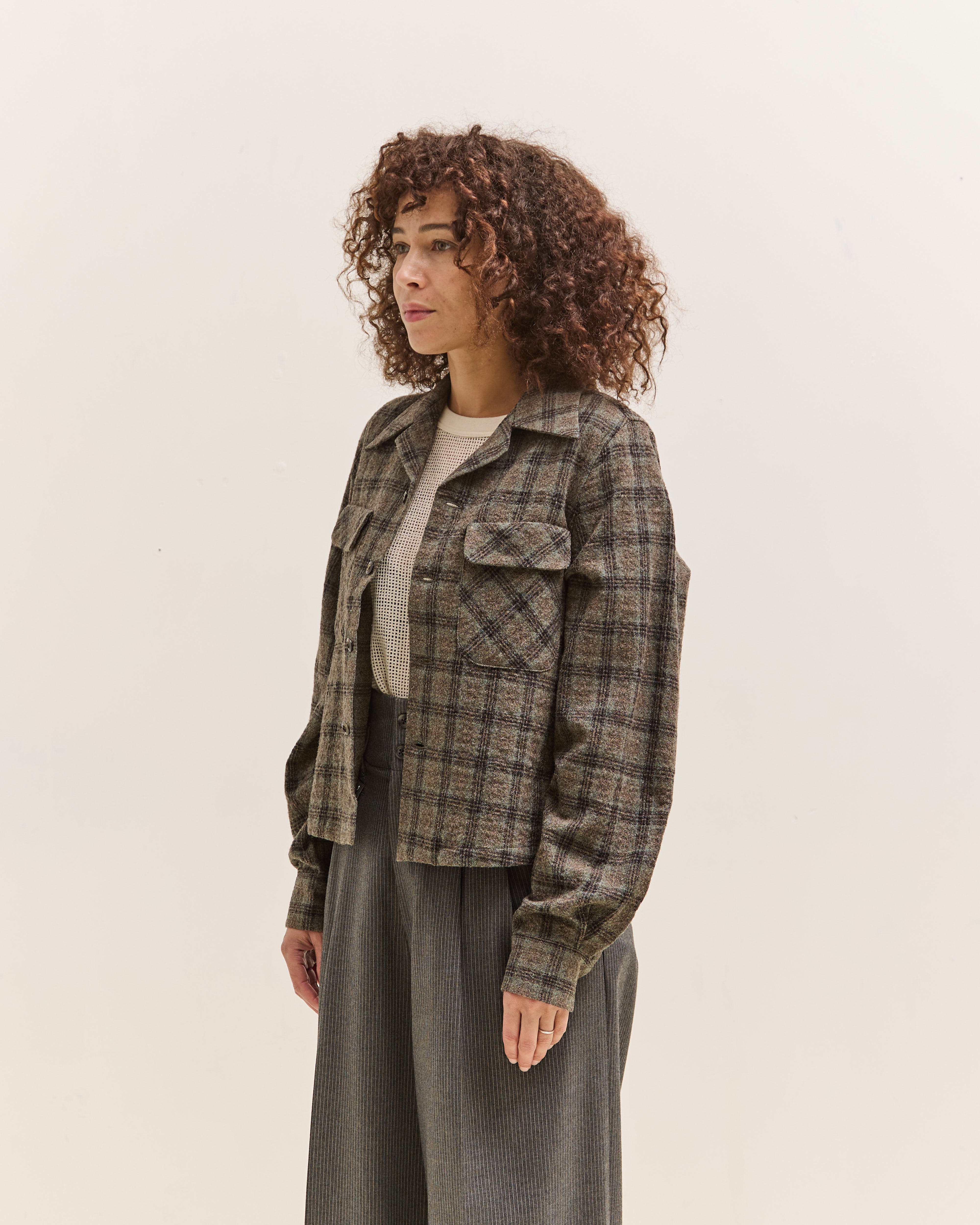 Kapital Wool Check Cropped Board Shirt, Green – Glasswing