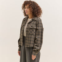 Kapital Wool Check Cropped Board Shirt, Green