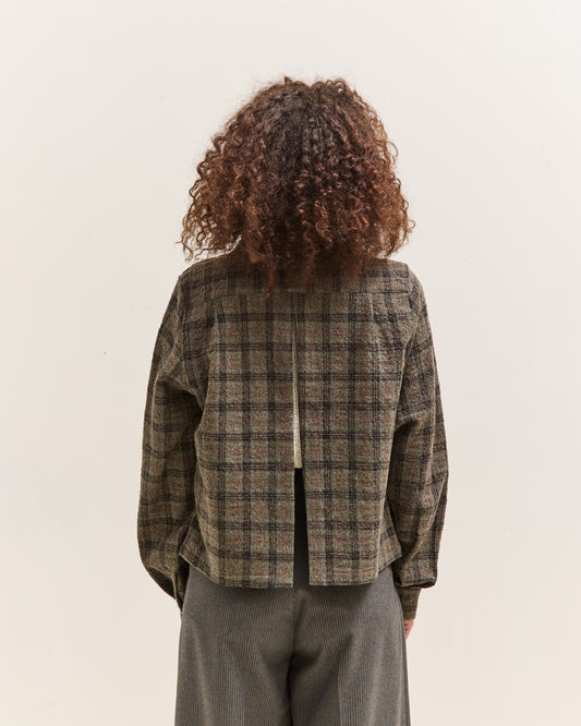 Kapital Wool Check Cropped Board Shirt, Green