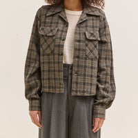 Kapital Wool Check Cropped Board Shirt, Green