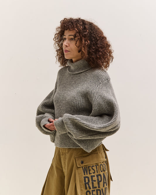 Kapital Wool Rib Knit Belgian Sleeve Sweater, Grey