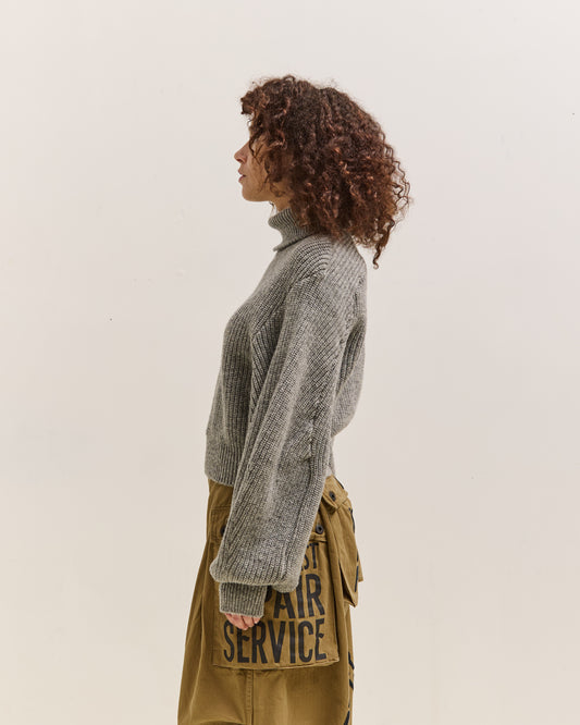 Kapital Wool Rib Knit Belgian Sleeve Sweater, Grey