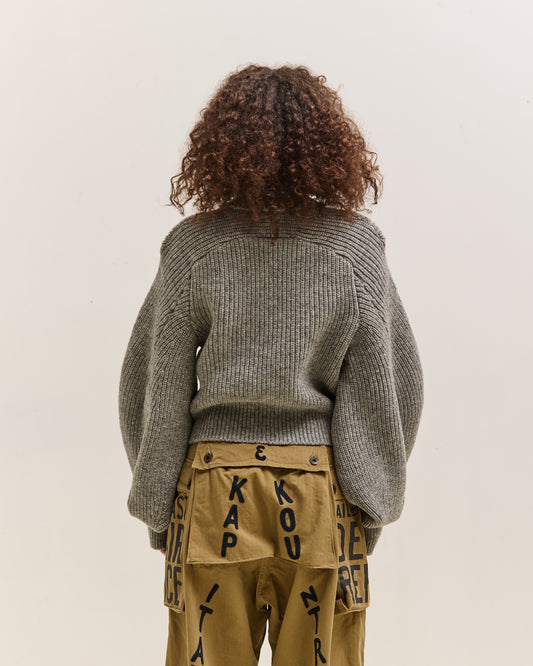 Kapital Wool Rib Knit Belgian Sleeve Sweater, Grey