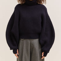 Kapital Wool Rib Knit Belgian Sleeve Sweater, Navy